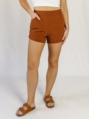 Mono B High Stretch, Elastic Waist, Curved Hem, Sport Shorts